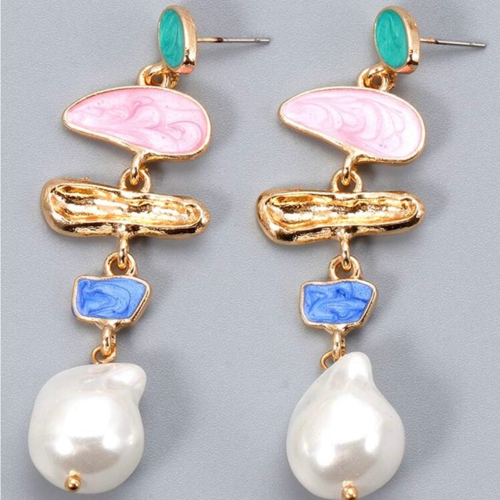 Fun Gold and Pink Dangle Earrings